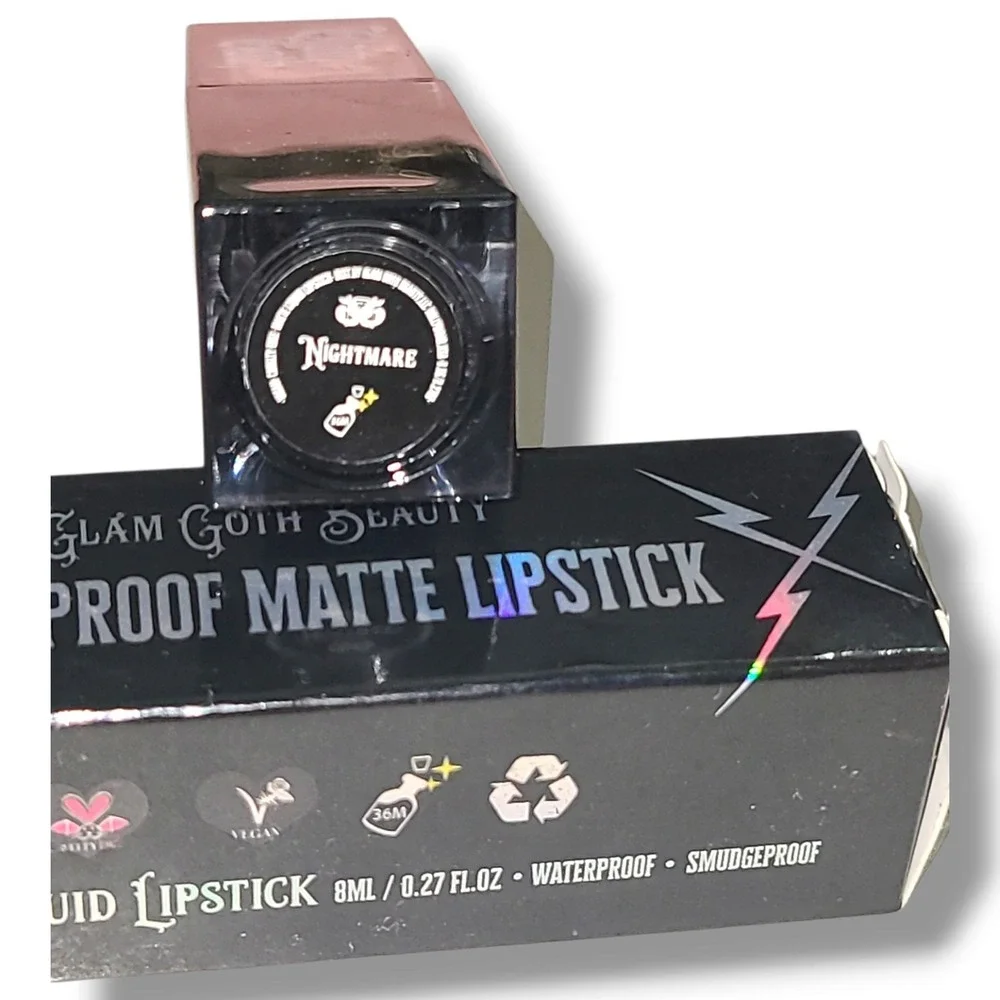 Glam Goth Beauty Nightmare Death-Proof Matte Liquid Lipstick 8ml NIB Black